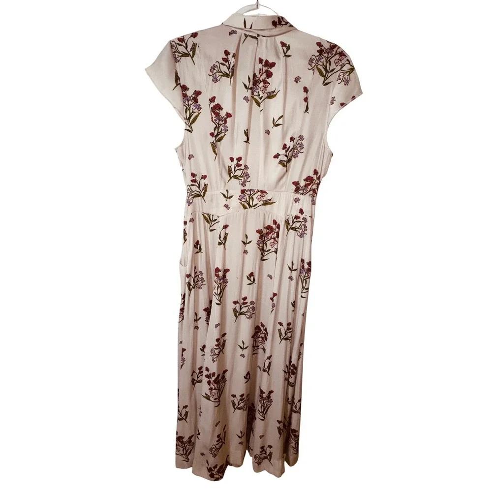 Free People Floral Midi Shirt Dress Cream Berry‎ Botanical Cap Sleeve Pockets 6